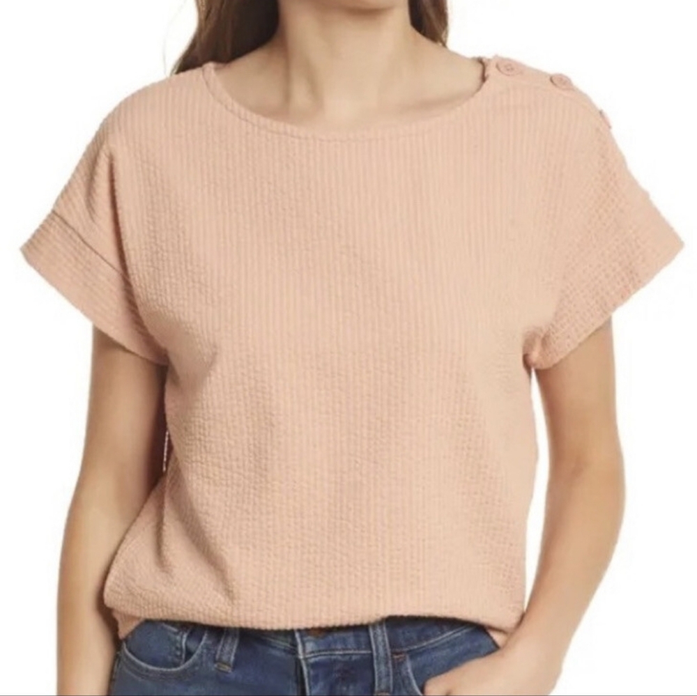 Madewell Dusty Rose Waffle Knit Seersucker Top Size XL